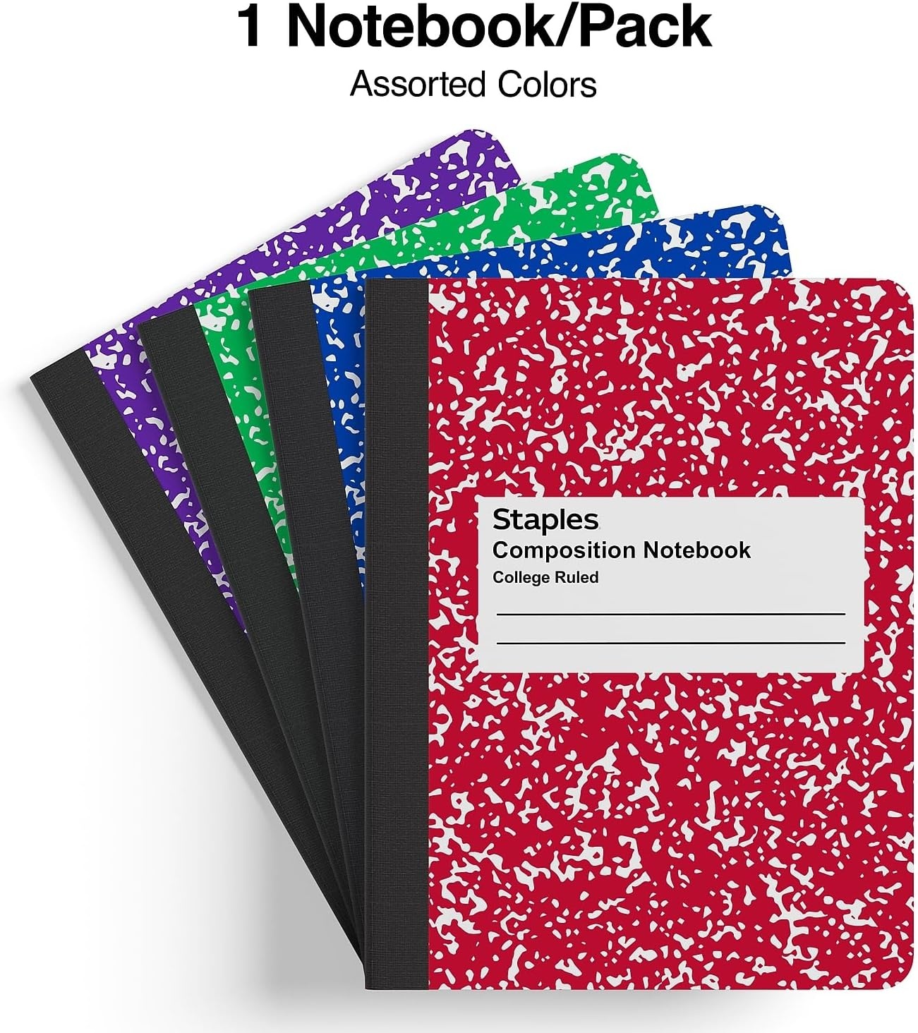image:imageSTAPLES Composition Notebook 975 x 75 College Ruled 100 Sheets Assorted Colors 48CartonAssorted Color 1 Pack