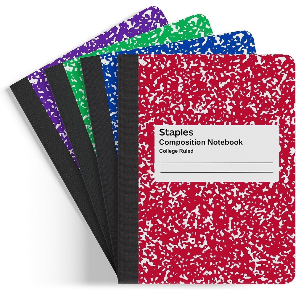 image:imageSTAPLES Composition Notebook 975 x 75 College Ruled 100 Sheets Assorted Colors 48CartonAssorted Color 1 Pack