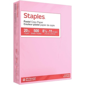 image:imageStaples 30 Recycled 85 x 11 Inch 20 lbs 500Sheets Pack Blue For Office School amp HomePink