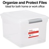 image:imageSTAPLES Hanging File Folder Box Storage Bin Organizer Snap Lid Letter amp Legal Size Documents Frost GrayClear