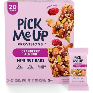image:imagePick Me Up Provisions Mini Gluten Free Salted Caramel Dark Chocolate Nut Bar 20 Bars Perfect for LunchesCranberry Almond