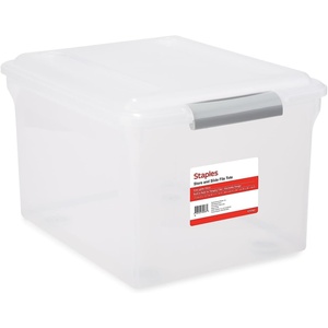 image:imageSTAPLES Hanging File Folder Box Storage Bin Organizer Snap Lid Letter amp Legal Size Documents Frost GrayClear