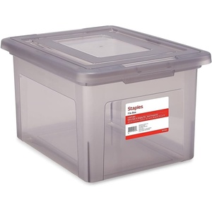 image:imageSTAPLES Hanging File Folder Box Storage Bin Organizer Snap Lid Letter amp Legal Size Documents Frost GrayGray