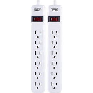 image:imageStaples TECH 6Outlet Power Strip  3 ft Extension Cord for Home Office amp Dorm Room Use White 3Pack2 Pack