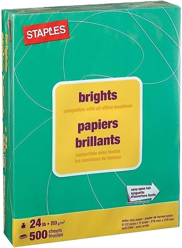 image:imageStaples Brights 24 Lb Colored Paper Green 500Ream For Everyday Use at Home or OfficeDark Green