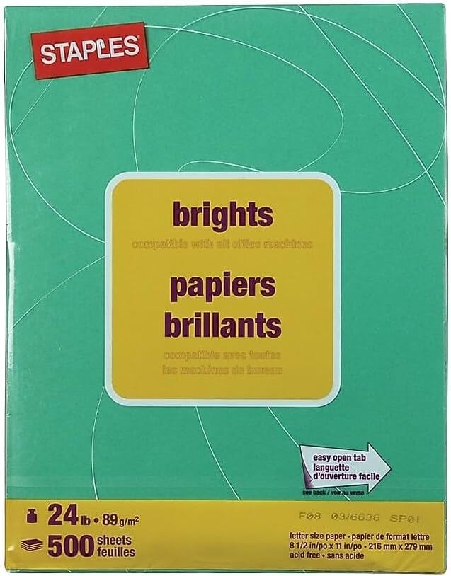 image:imageStaples Brights 24 Lb Colored Paper Green 500Ream For Everyday Use at Home or OfficeDark Green