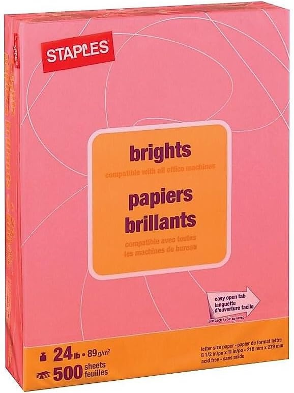 image:imageStaples Brights 24 Lb Colored Paper Green 500Ream For Everyday Use at Home or OfficePink