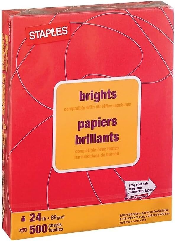 image:imageStaples Brights 24 Lb Colored Paper Green 500Ream For Everyday Use at Home or OfficeRed