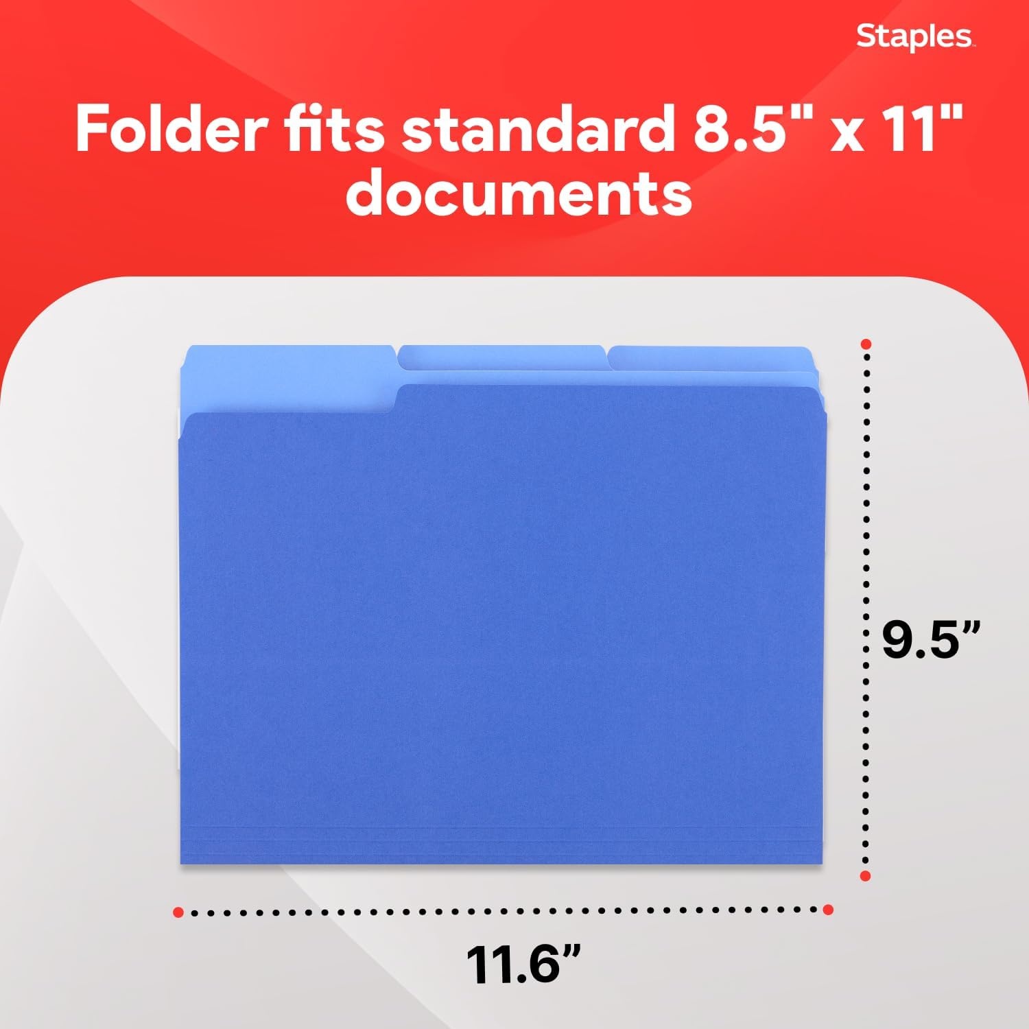 image:imageStaples File Folders Letter Size 13Cut Tabs Assorted Colors Durable 105Point Paper Stock 100PackBlue