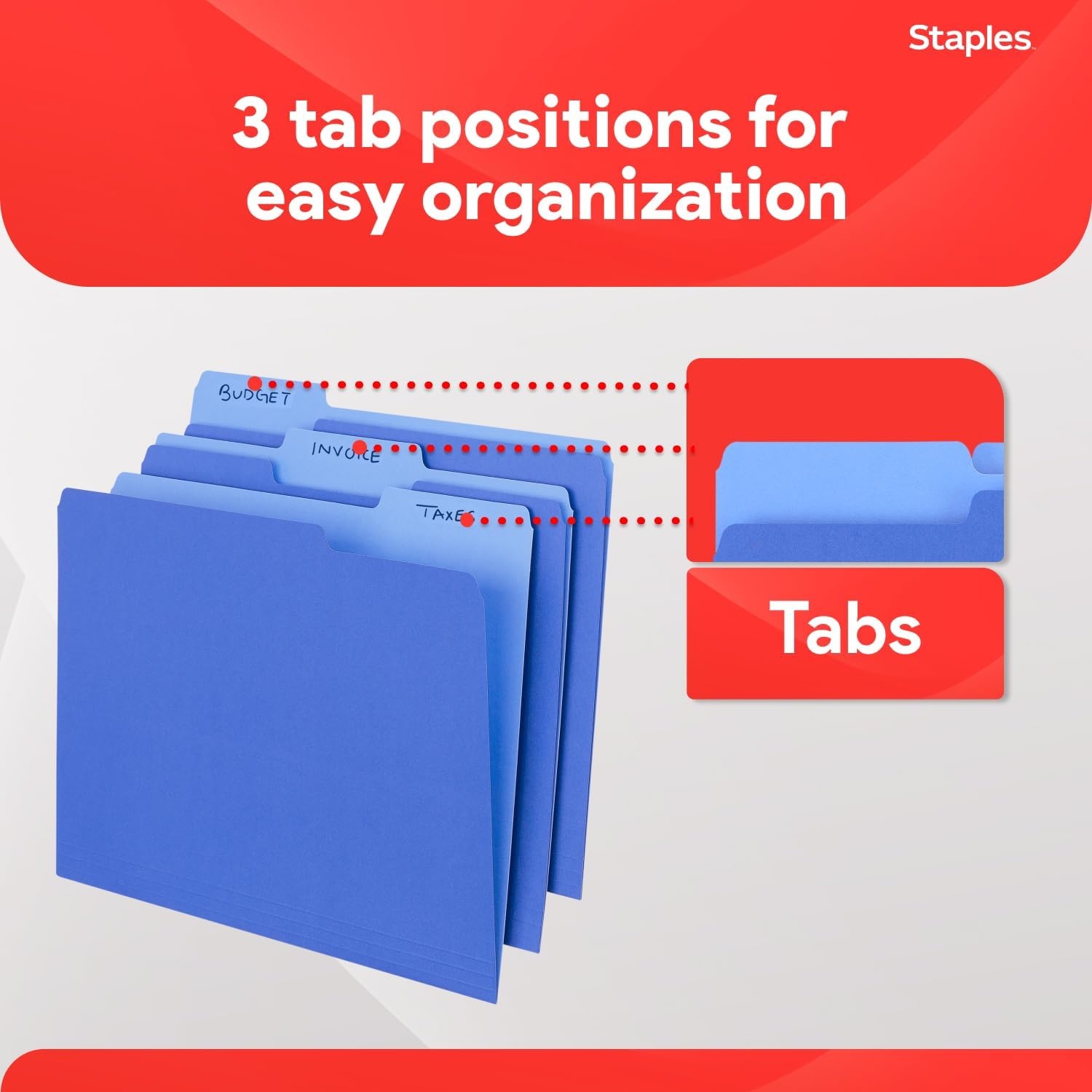 image:imageStaples File Folders Letter Size 13Cut Tabs Assorted Colors Durable 105Point Paper Stock 100PackBlue