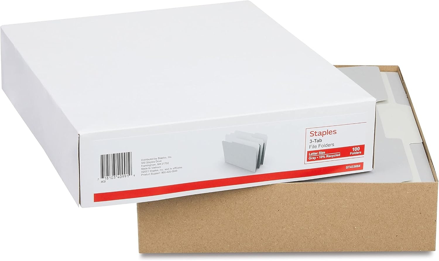 image:imageStaples File Folders Letter Size 13Cut Tabs Assorted Colors Durable 105Point Paper Stock 100PackGray