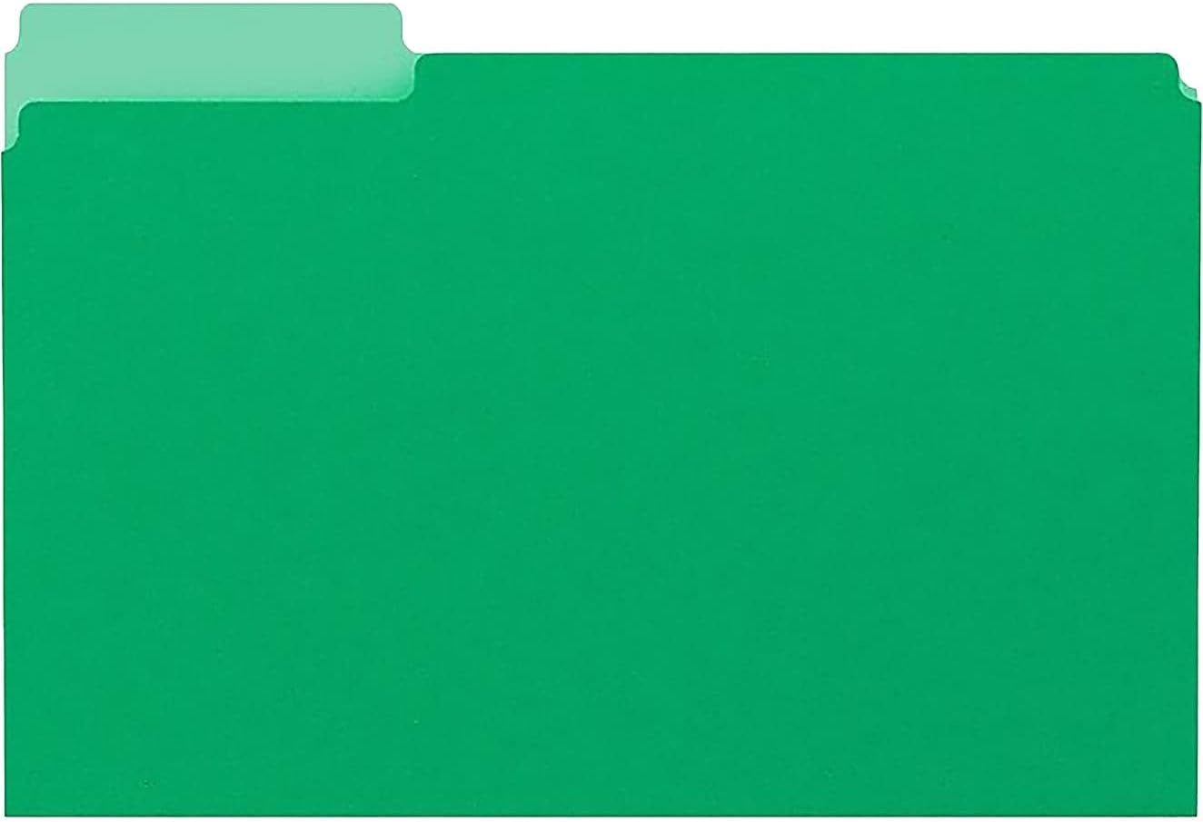 image:imageStaples File Folders Letter Size 13Cut Tabs Assorted Colors Durable 105Point Paper Stock 100PackGreen