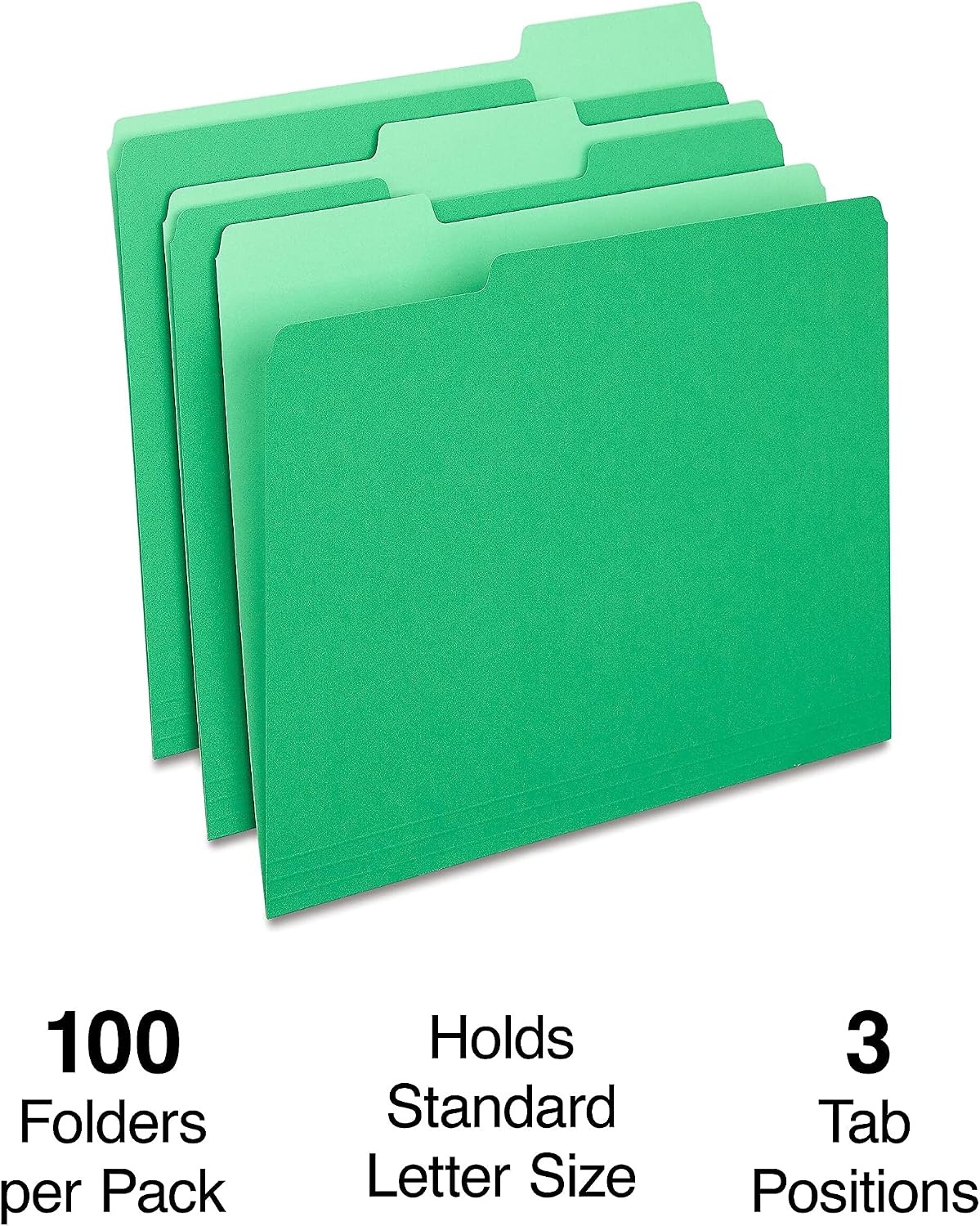 image:imageStaples File Folders Letter Size 13Cut Tabs Assorted Colors Durable 105Point Paper Stock 100PackGreen