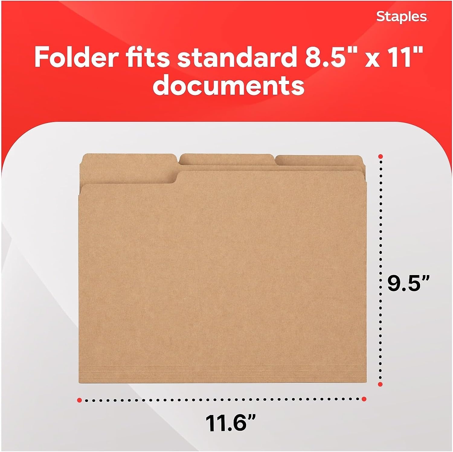 image:imageStaples File Folders Letter Size 13Cut Tabs Assorted Colors Durable 105Point Paper Stock 100PackKraft