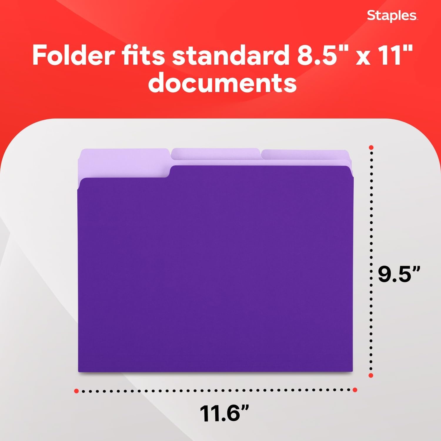 image:imageStaples File Folders Letter Size 13Cut Tabs Assorted Colors Durable 105Point Paper Stock 100PackPurple
