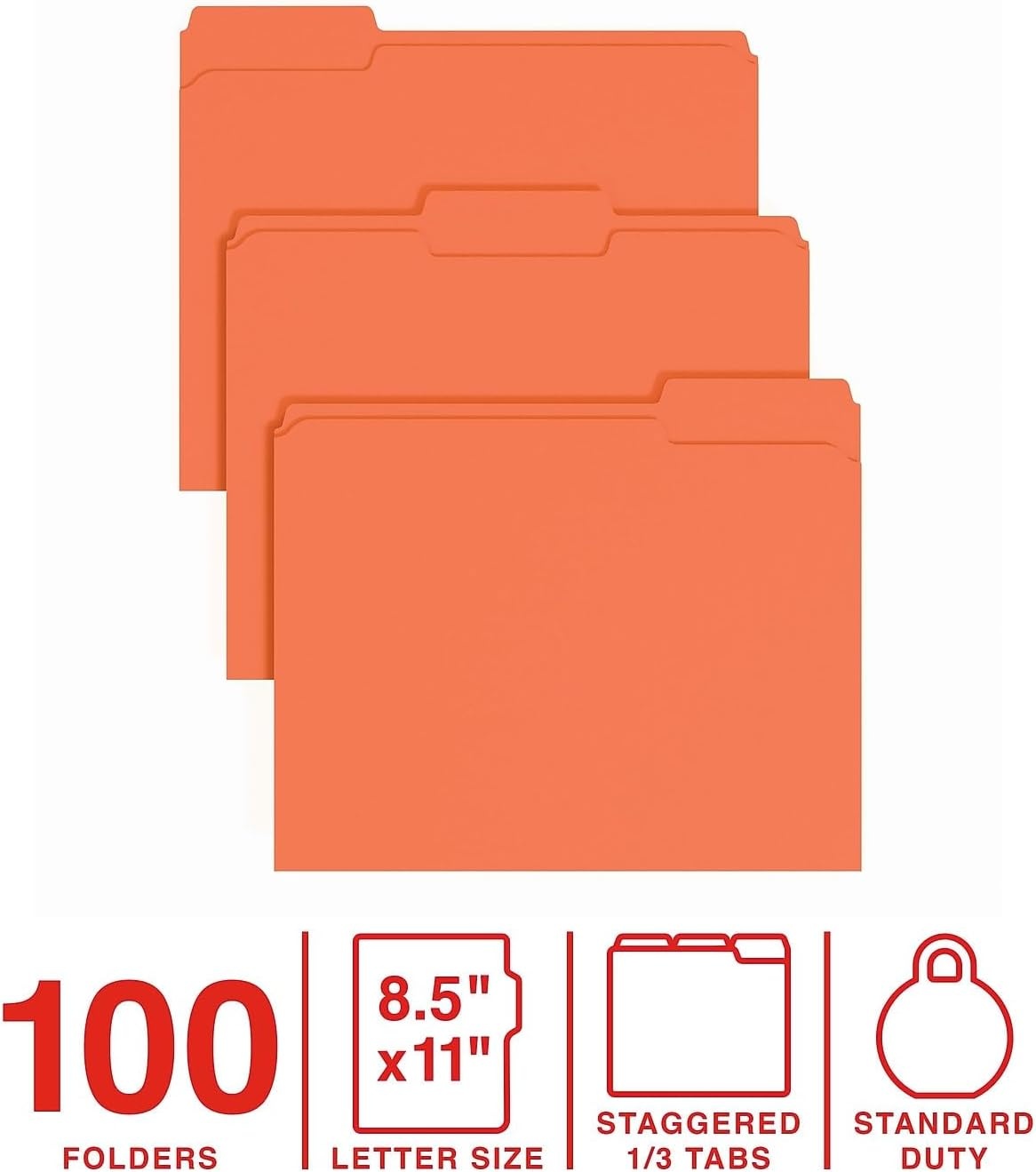 image:imageStaples File Folders Letter Size 13Cut Tabs Assorted Colors Durable 105Point Paper Stock 100PackTangerine