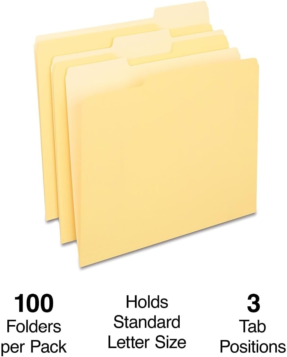 image:imageStaples File Folders Letter Size 13Cut Tabs Assorted Colors Durable 105Point Paper Stock 100PackYellow