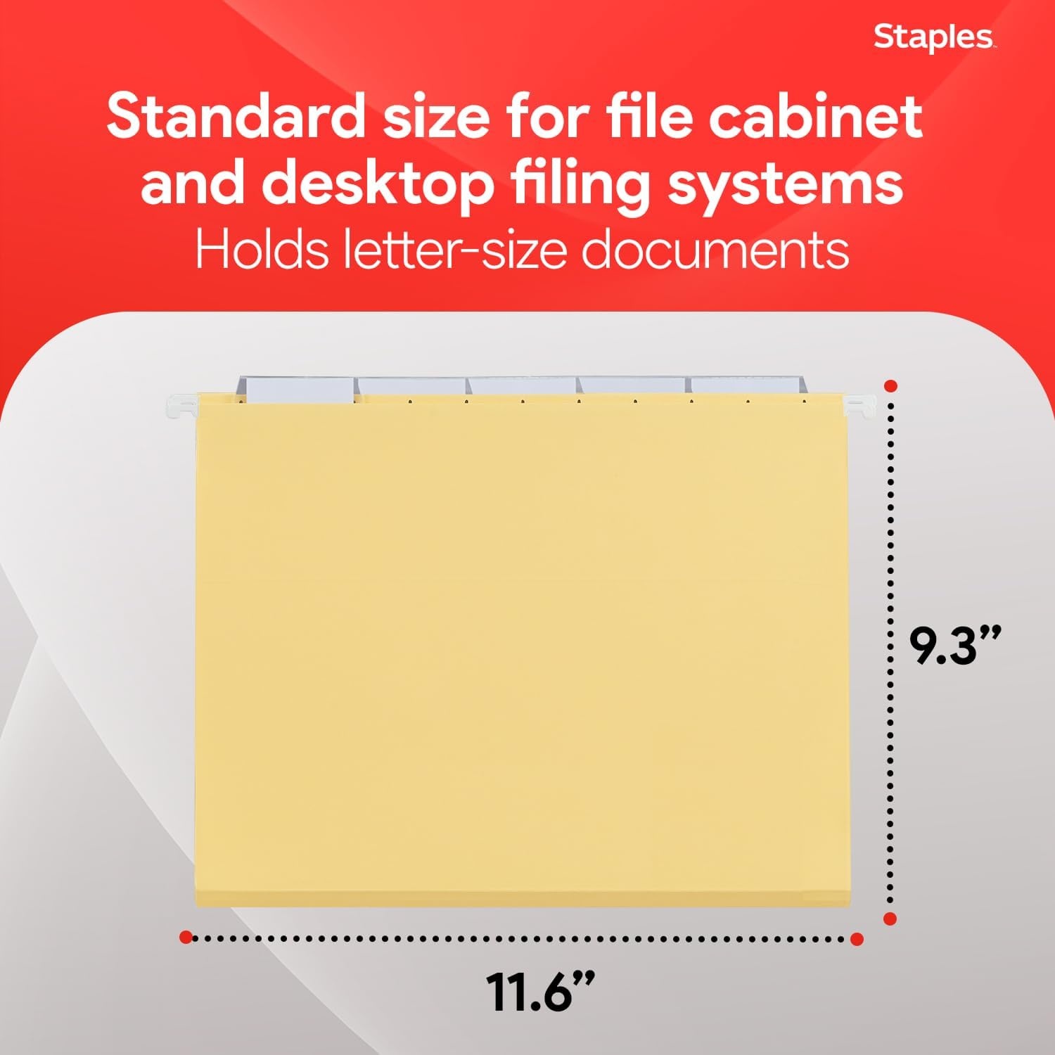image:imageStaples Hanging File Folders Letter Size 15Cut Tabs Assorted Colors Adjustable Tabs with Paper Inserts  25Pack