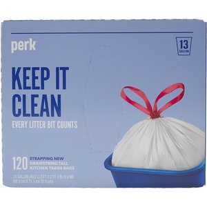 image:imagePERK 13 Gallon Kitchen Trash Bag Low Density 09 Mil120 Pack