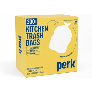 image:imagePERK Clear 10 Gallon Kitchen Trash Bag 24inch x 24inch High Density 036 mil 300 BagsBox10 Gallon