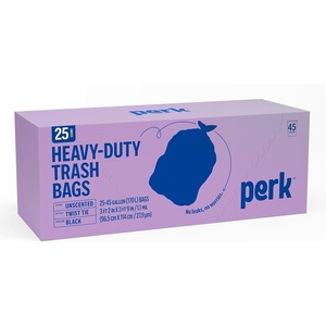 image:imagePERK Clear 10 Gallon Kitchen Trash Bag 24inch x 24inch High Density 036 mil 300 BagsBox45 Gallon