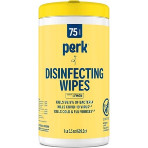 image:imagePerk Disinfecting Wipes Lemon Scent 75 WipesCanister 6 Pack  MultiSurface Cleaning Wipes for Home Office amp Classroom1 Count Pack of 1