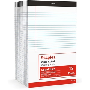 image:imageSTAPLES Legal Pads 85 x 14 Wide Ruled 50 SheetsPad 12PackWhite