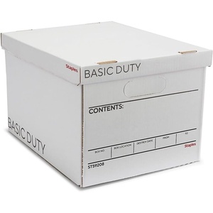 image:imageSTAPLES Storage amp Filing Box HeavyDuty with Handles amp Removable Lid Letter amp Legal Size Documents Stackable 4Pack WhiteGray10 Pack