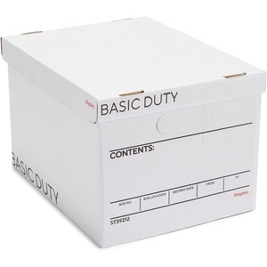 image:imageSTAPLES Storage amp Filing Box HeavyDuty with Handles amp Removable Lid Letter amp Legal Size Documents Stackable 4Pack WhiteGray20 Pack