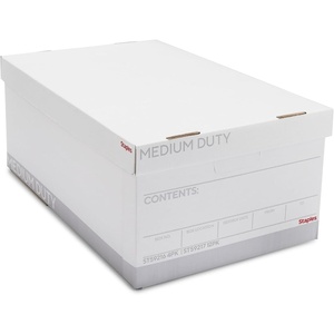 image:imageSTAPLES Storage amp Filing Box HeavyDuty with Handles amp Removable Lid Letter amp Legal Size Documents Stackable 4Pack WhiteGray4 Pack