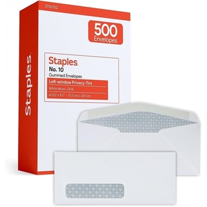 image:imageStaples 10 SecurityTinted Window Business Envelopes White SelfSeal Closure 500Pack