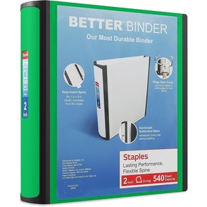 image:imageStaples 2Inch 3Ring Better Binder Durable View Binder for Office amp School Storage Green 2Pack