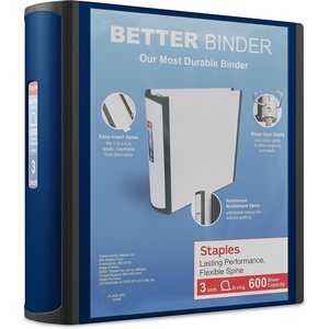 image:imageStaples 3Inch 3Ring Better Binder Durable View Binder for Office amp School Organization Navy Blue 2Pack