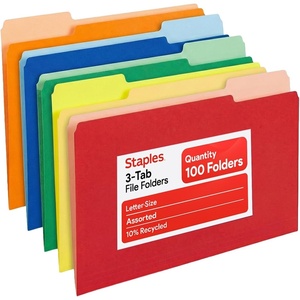 image:imageStaples File Folders Letter Size 13Cut Tabs Assorted Colors Durable 105Point Paper Stock 100Pack5 Assorted Colors
