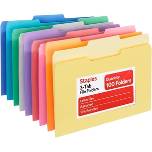 image:imageStaples File Folders Letter Size 13Cut Tabs Assorted Colors Durable 105Point Paper Stock 100Pack9 Colors