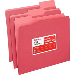 image:imageStaples File Folders Letter Size 13Cut Tabs Assorted Colors Durable 105Point Paper Stock 100PackRed