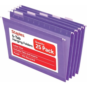 image:imageStaples Hanging File Folders Letter Size Purple 15Cut Tabs TearResistant Includes Tabs amp Inserts  25PackPurple