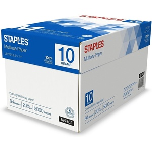 image:imageStaples Multiuse 85Inch X 11Inch Copy Paper 20 Lbs 94 Brightness 500Rm 5 RmCt5 000 Sheets