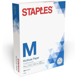 image:imageStaples Multiuse 85Inch X 11Inch Copy Paper 20 Lbs 94 Brightness 500Rm 5 RmCt500 Sheets