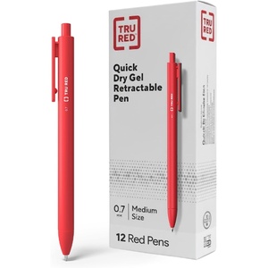 image:imageStaples TRU RED Retractable Gel Pens Medium Point 07mm Blue Ink 12 Pack  QuickDry Pens for Smooth SmearFree WritingRed